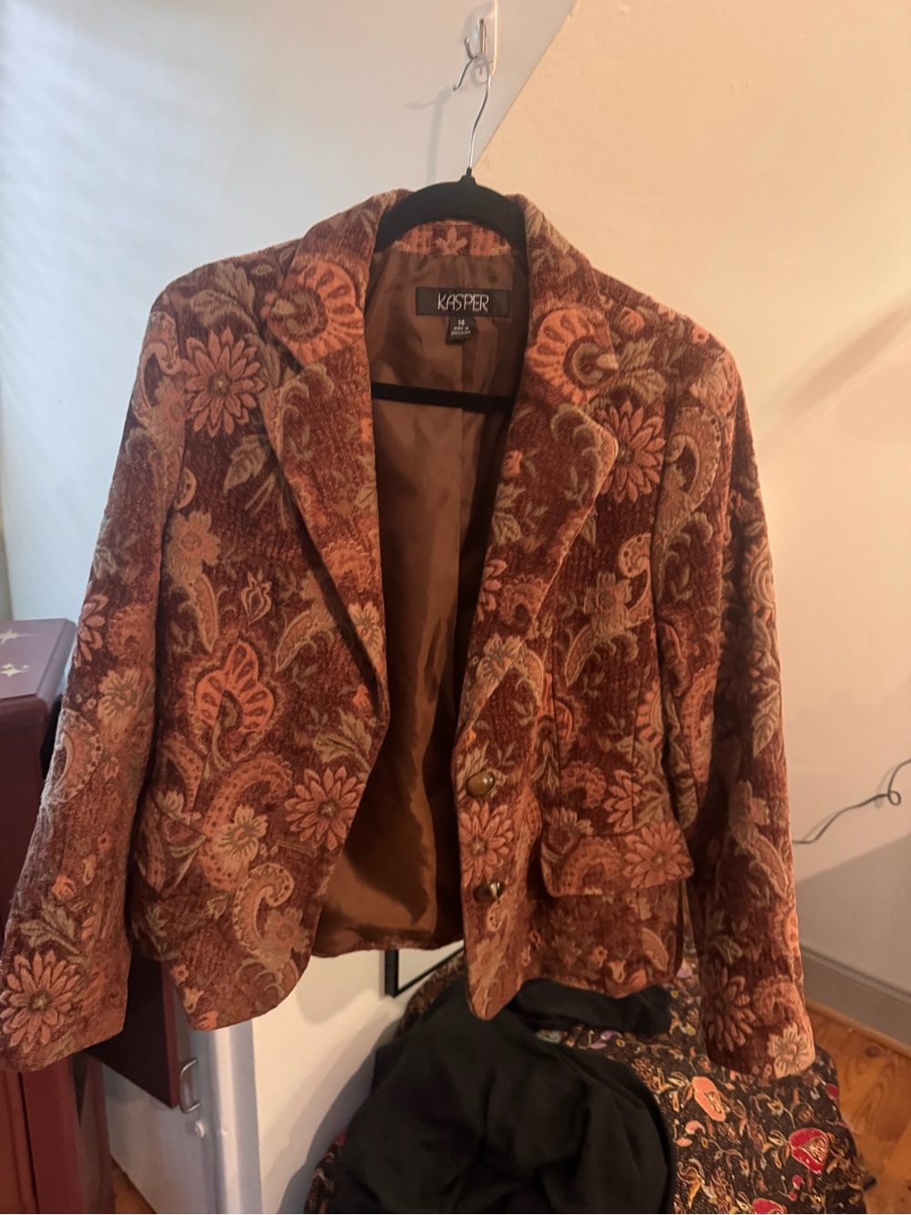 Kasper Women's Burnt Orange Floral Velvet Blazer